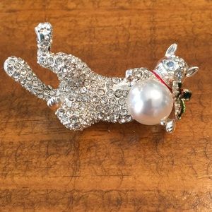 Pet Friends Rhinestone Cat Brooch NWOT